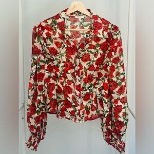 Elegant Red Floral Women's Blouse